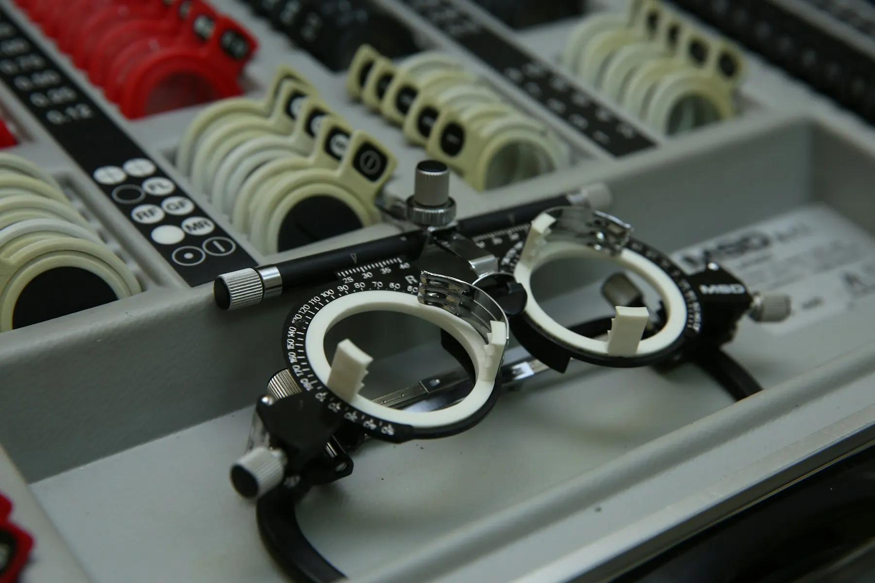 A trial lens set used to match lens powers